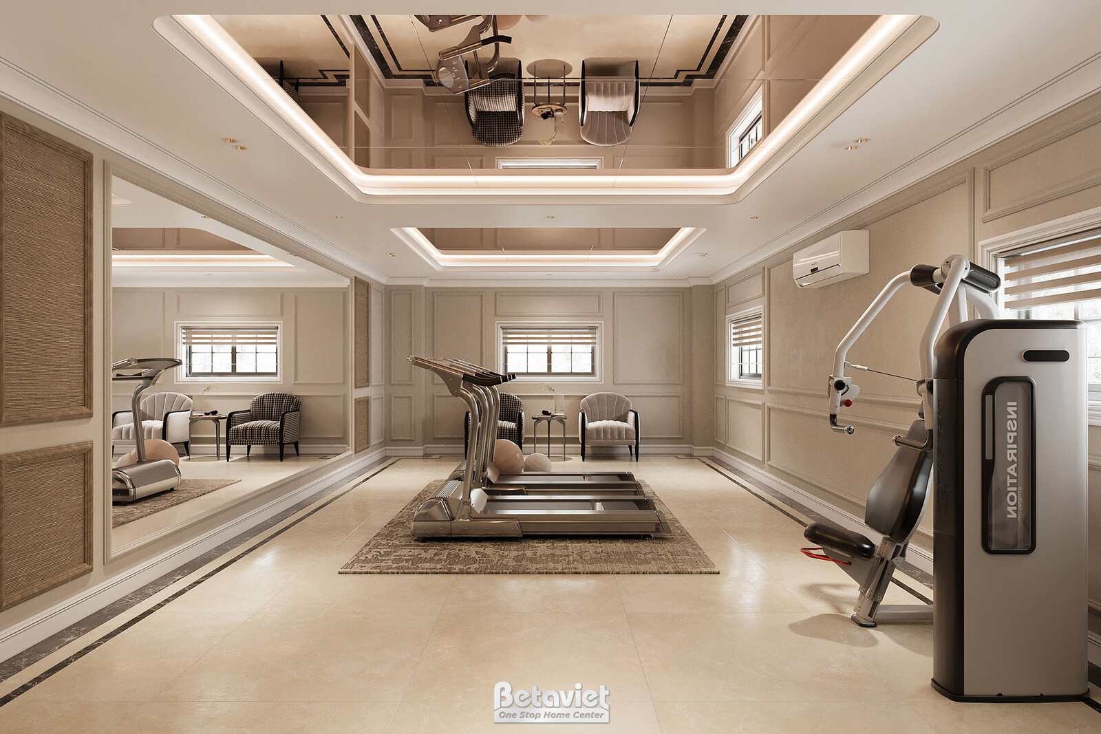 Nội thất phòng tập gym biệt thự tân cổ điển NT24705 – góc nhìn 3