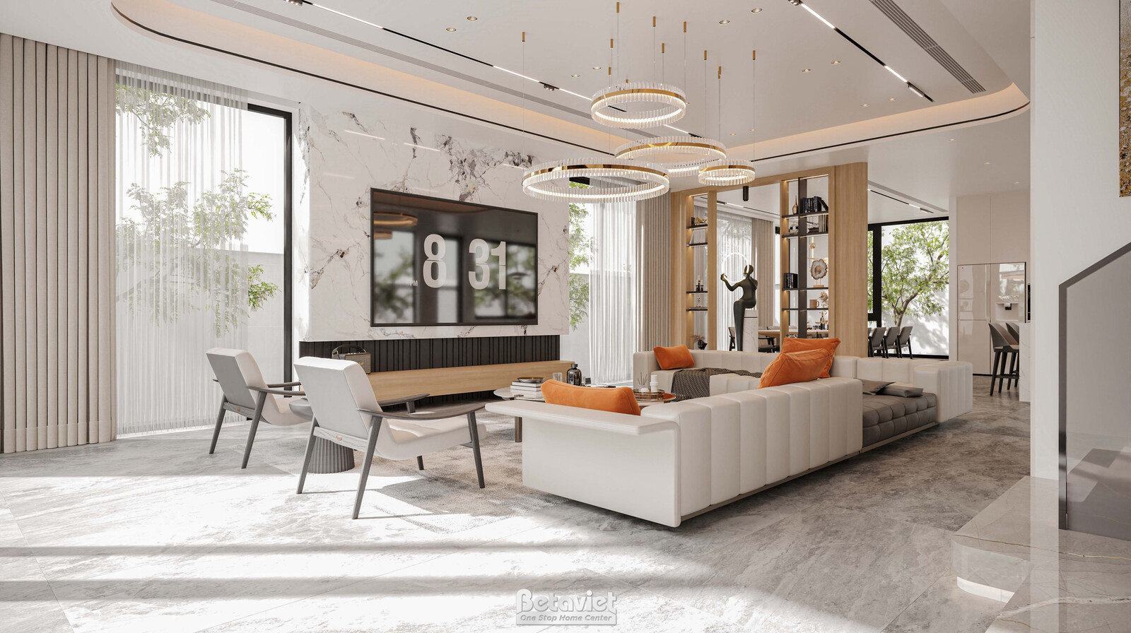 Nội thất phòng khách biệt thự hiện đại KT5511853 – góc nhìn 4