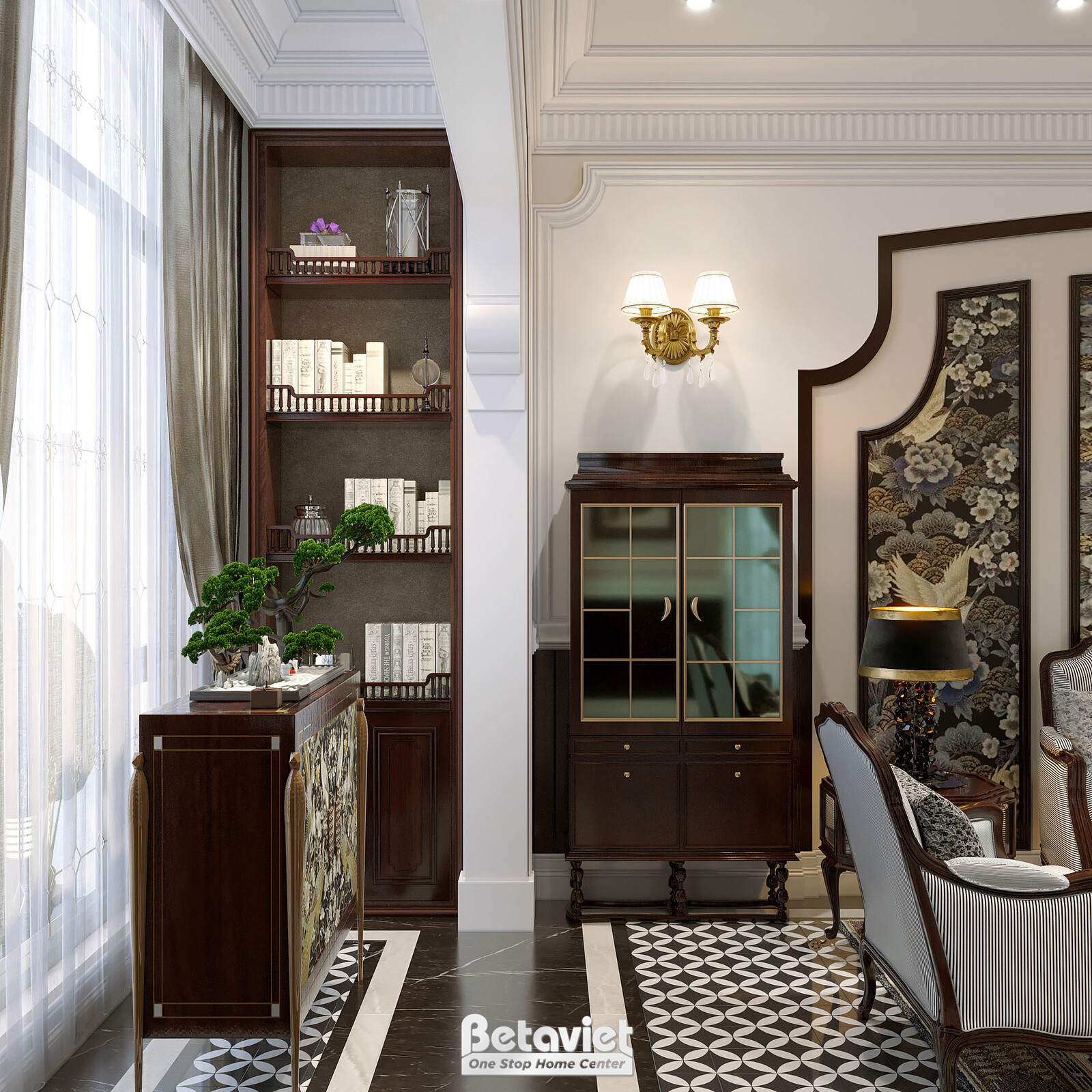 Nội thất phòng khách biệt thự Indochine NT24600 – góc nhìn 10