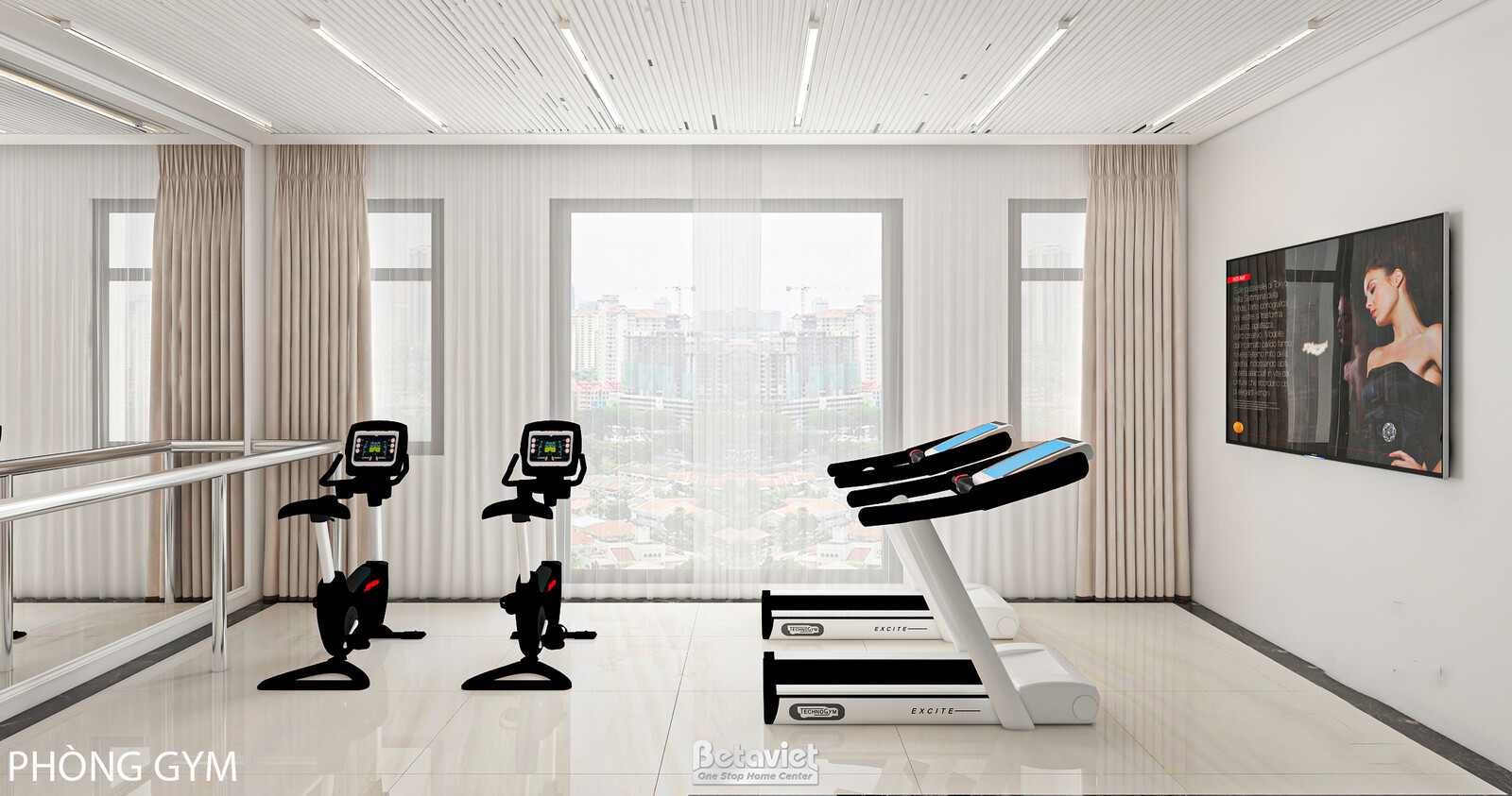 Nội thất phòng tập gym biệt thự hiện đại NT21228 – góc nhìn tổng thể