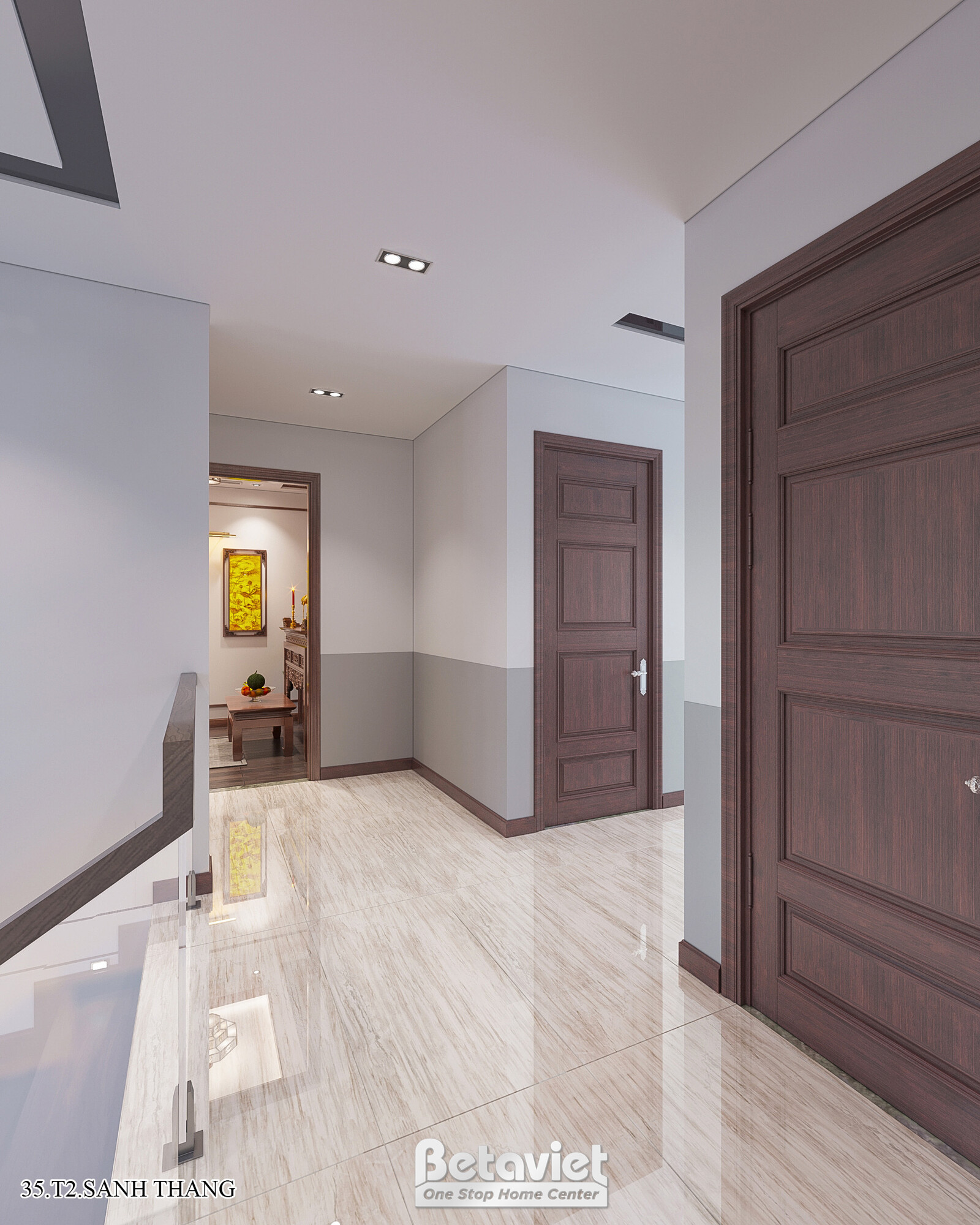 Nội thất hành lang biệt thự hiện đại KT21144 – góc nhìn tổng thể