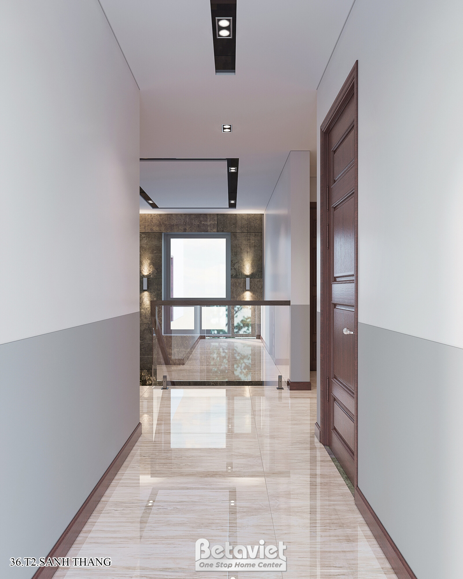 Nội thất hành lang biệt thự hiện đại KT21144 – góc nhìn 2