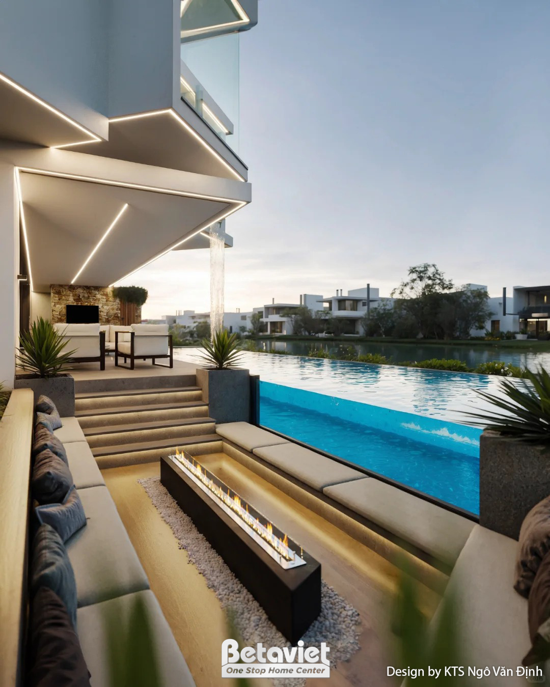 Kiến trúc biệt thự có bể bơi hiện đại 2 tầng 650m2 tại Hà Nội KT24717