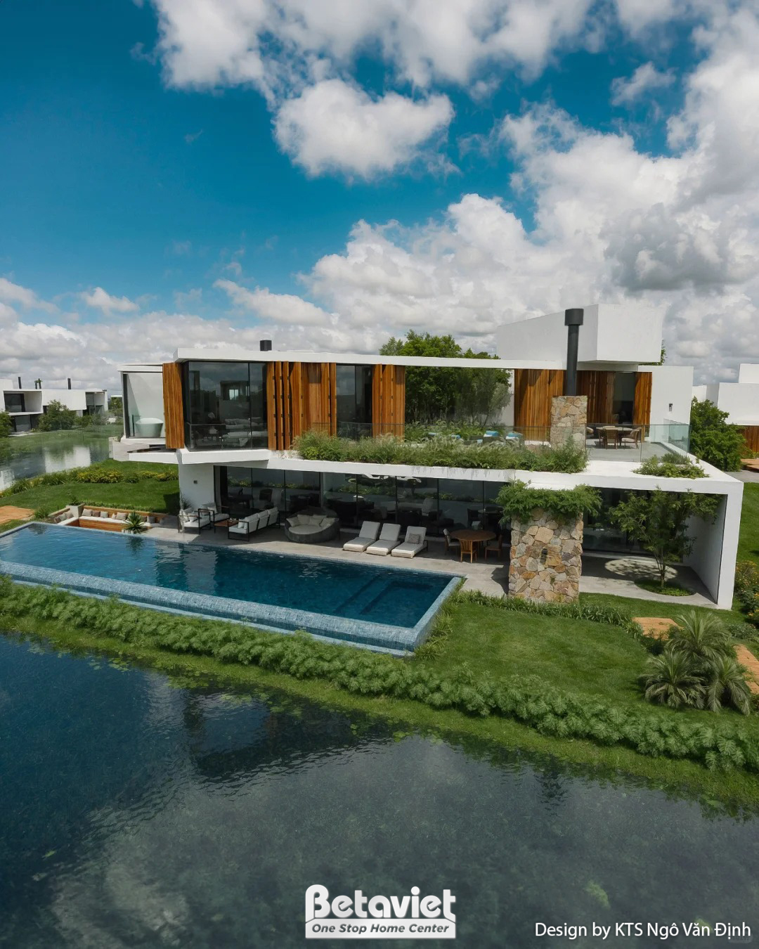 Kiến trúc biệt thự có bể bơi phong cách hiện đại 2 tầng 650m2 tại Hà Nội KT24717