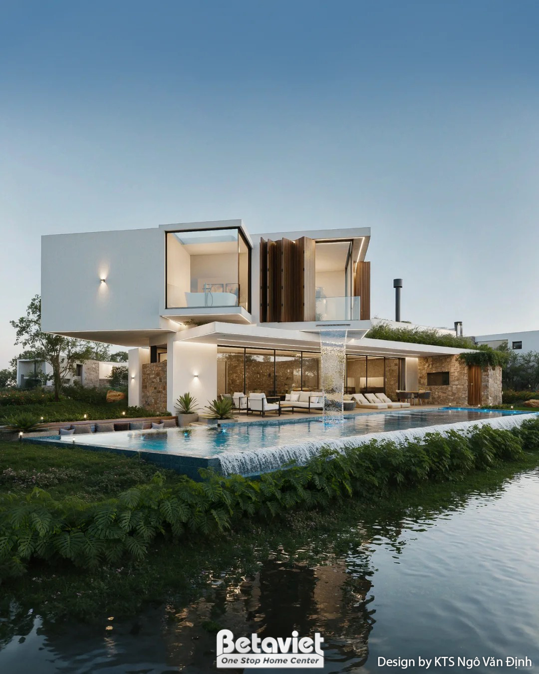 Kiến trúc biệt thự có bể bơi phong cách hiện đại 2 tầng 650m2 tại Hà Nội KT24717