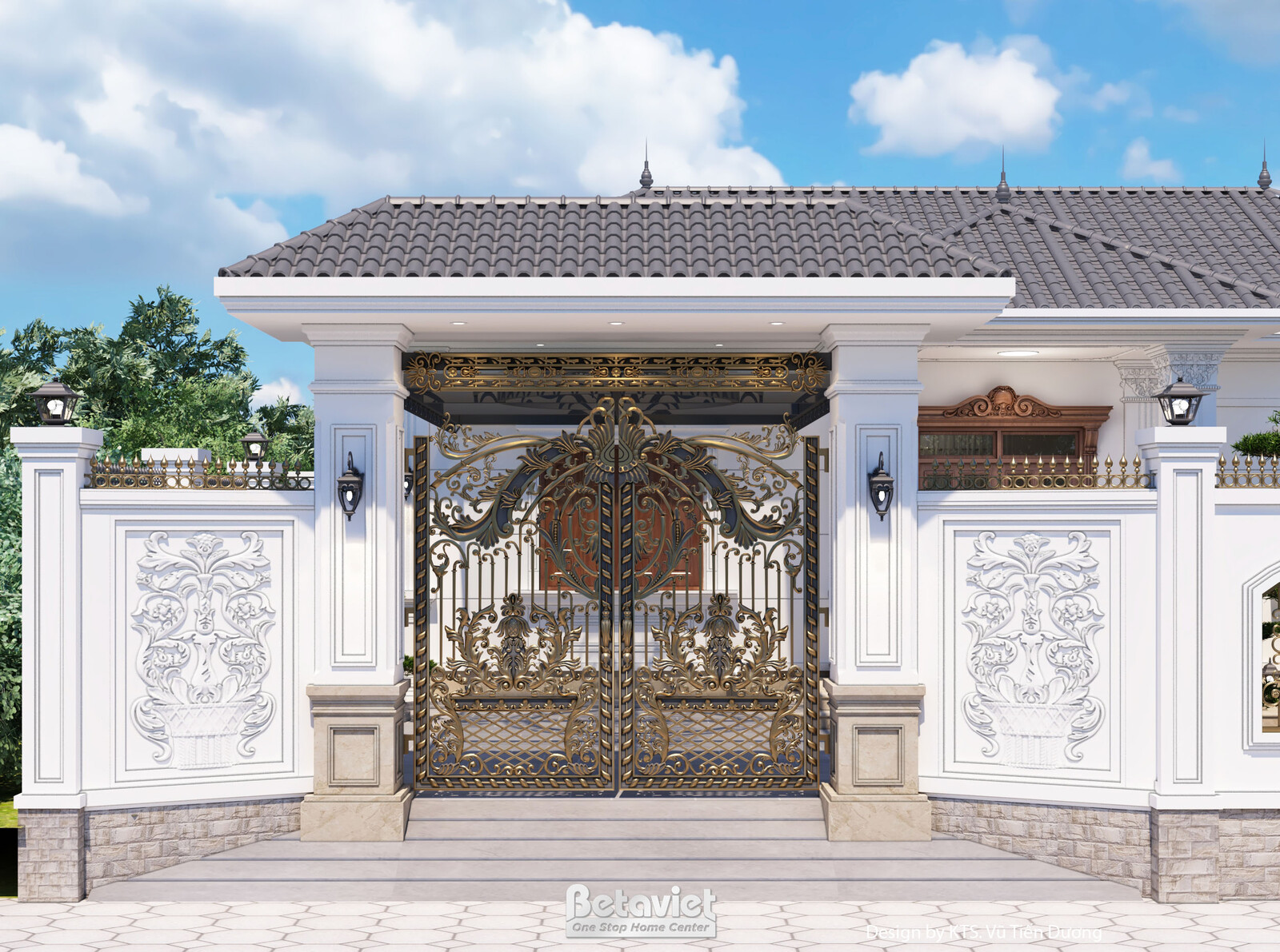 Biệt thự 1 tầng tân cổ điển KT2007641 – phối cảnh mặt tiền (3)