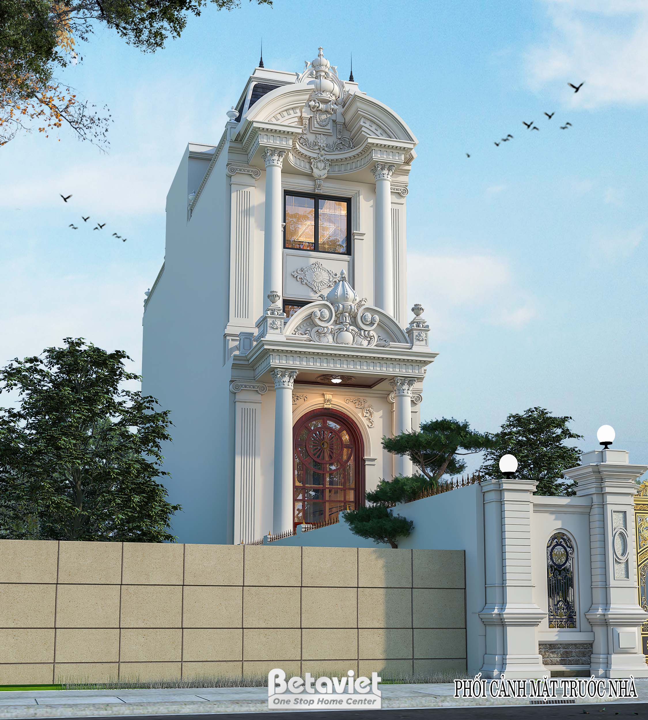 Nhà phố 5 tầng tân cổ điển tại Hưng Yên KT2009227 – góc nhìn xéo khối tum mái mansard