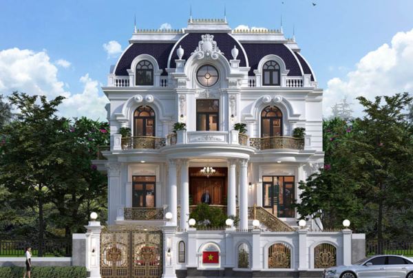 Thiết kế biệt thự tân cổ điển mái Mansard 3 tầng tại Hải Phòng KT24739