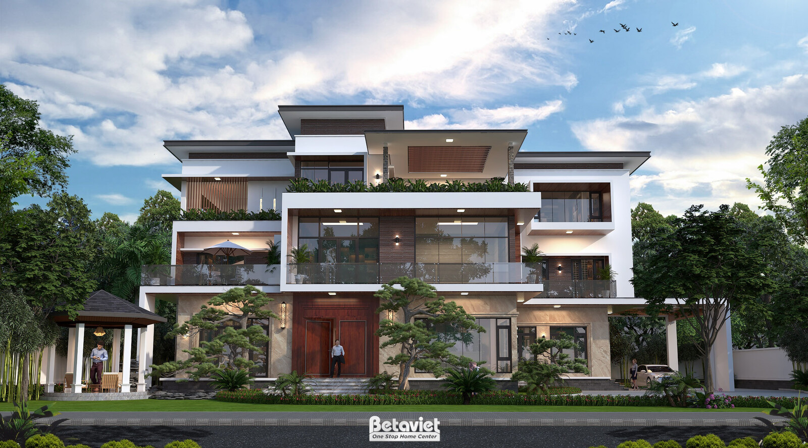 Biệt thự 3 tầng hiện đại KT2009220 – phối cảnh mặt tiền