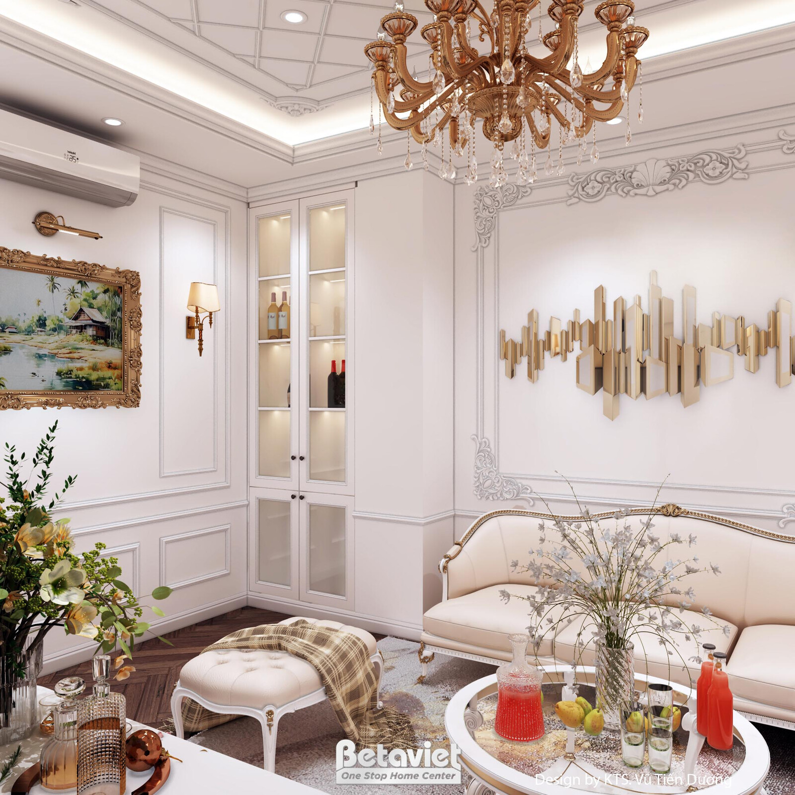 Nội thất phòng khách biệt thự tân cổ điển NT2600078 – góc nhìn 2