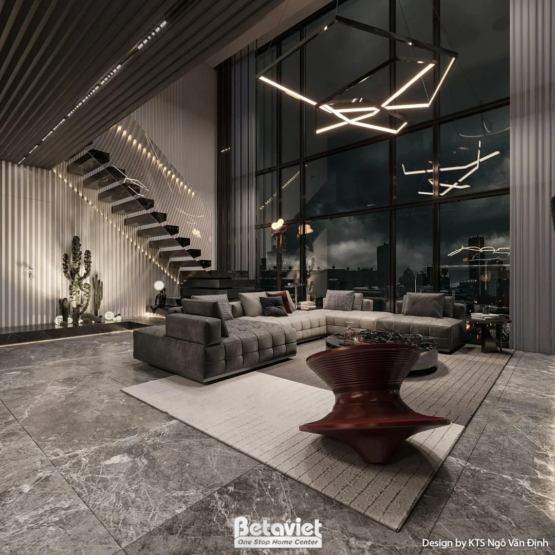 Thiết kế nội thất phòng khách căn hộ penthouse hiện đại NT24721