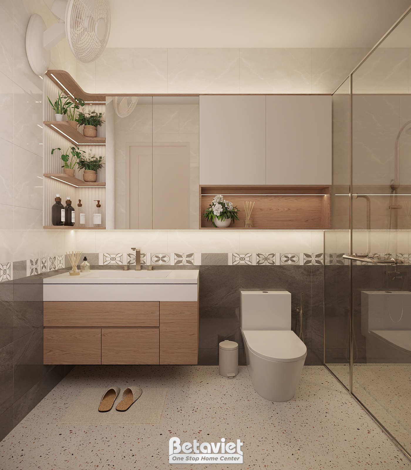 Thiết kế phòng tắm căn hộ hiện đại Green Stars NT24702
