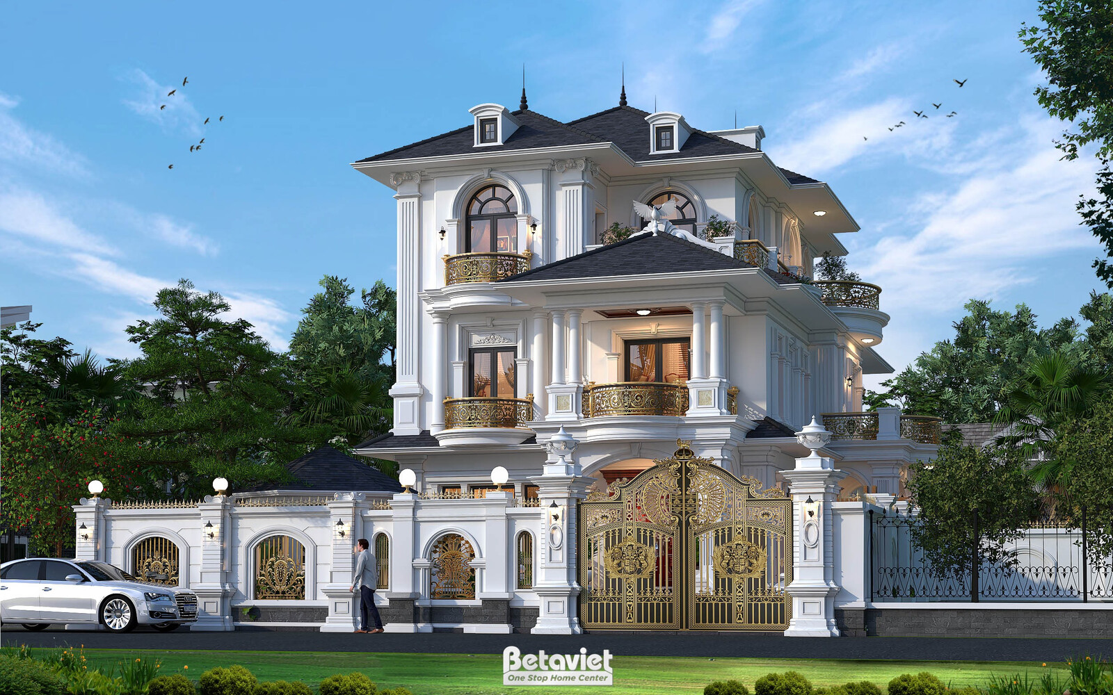 Biệt thự 3 tầng tân cổ điển KT24770 – phối cảnh mặt tiền