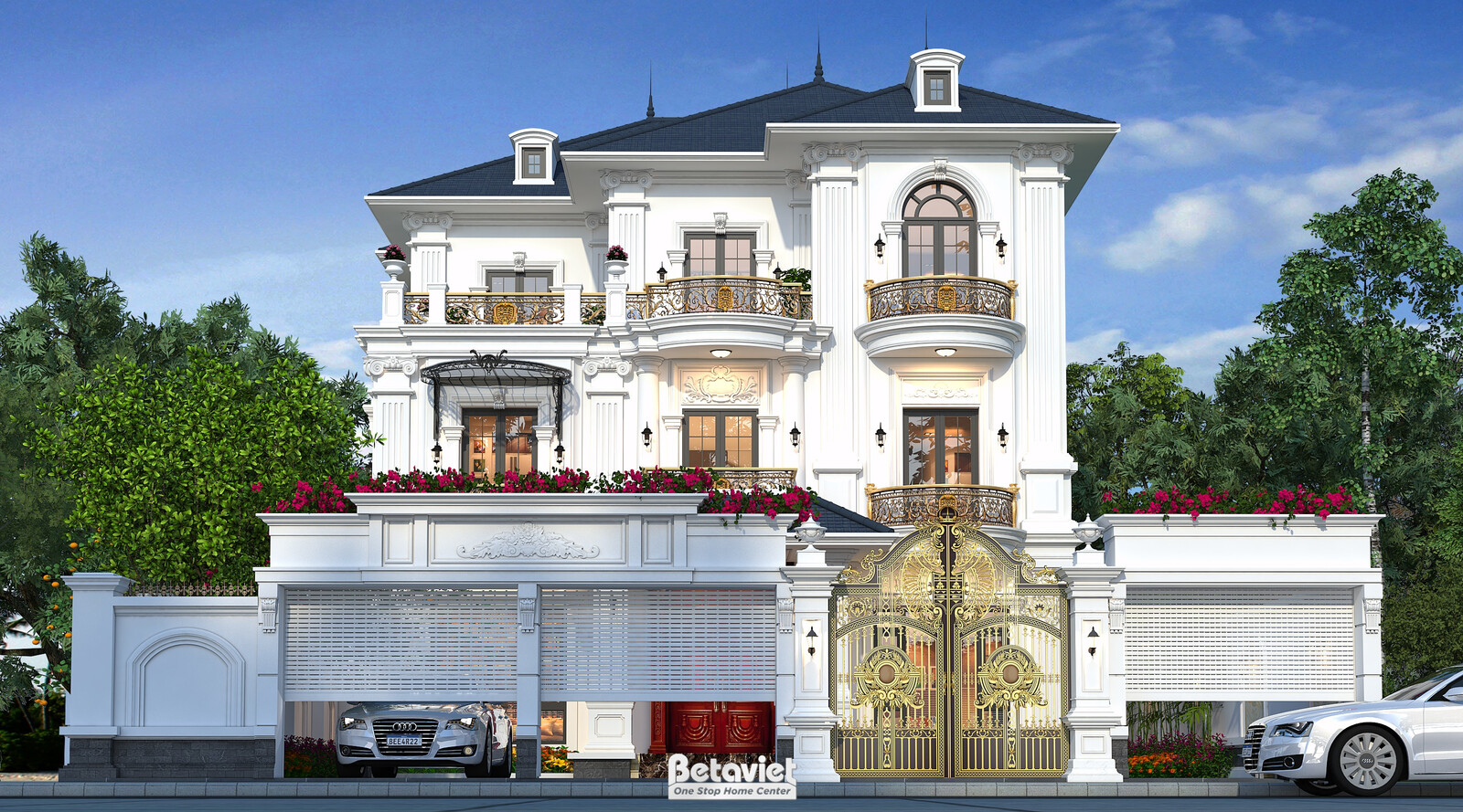 Biệt thự 3 tầng tân cổ điển KT2009225 – phối cảnh mặt tiền