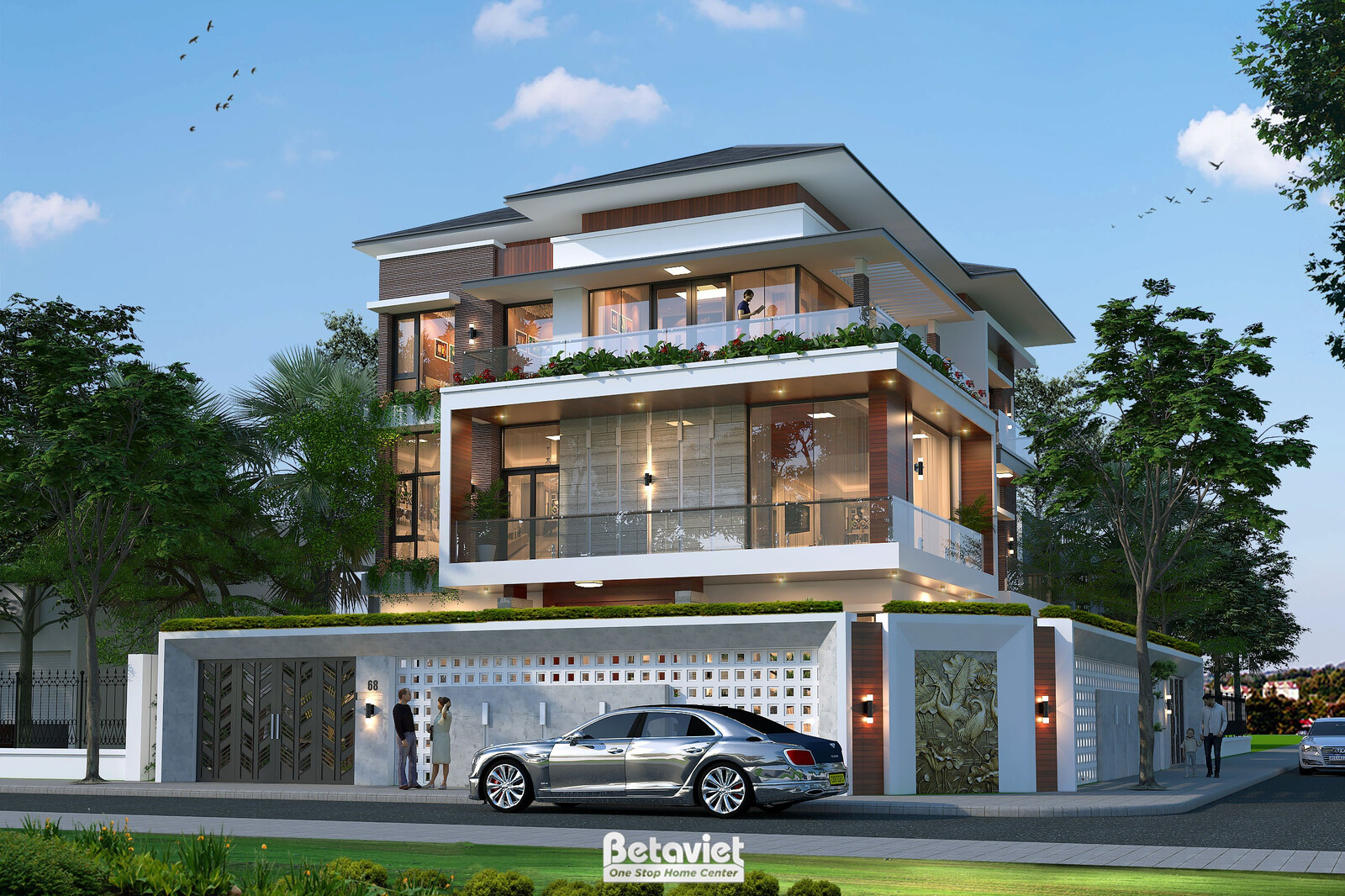 Biệt thự 3 tầng hiện đại KT24776 – phối cảnh mặt tiền