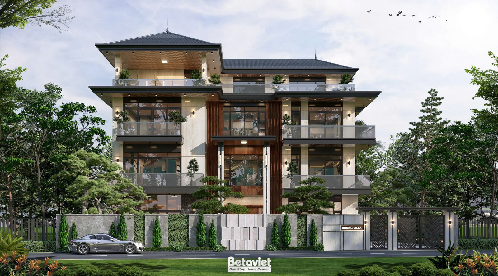 Biệt thự 4 tầng hiện đại KT24779 – phối cảnh mặt tiền