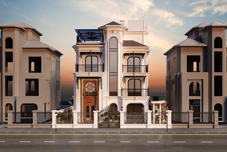 Thiết kế biệt thự 4 tầng tân cổ điển KĐT Vinhomes Ocean Park KT25703