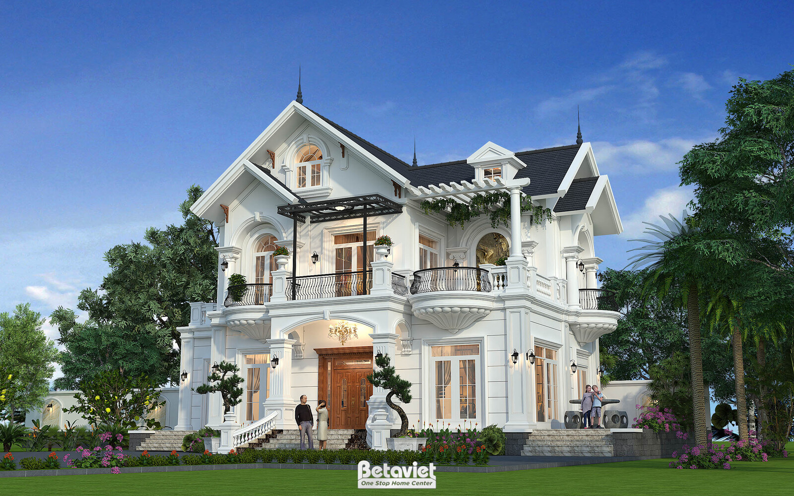 Biệt thự 2 tầng tân cổ điển KT25709 – phối cảnh mặt tiền