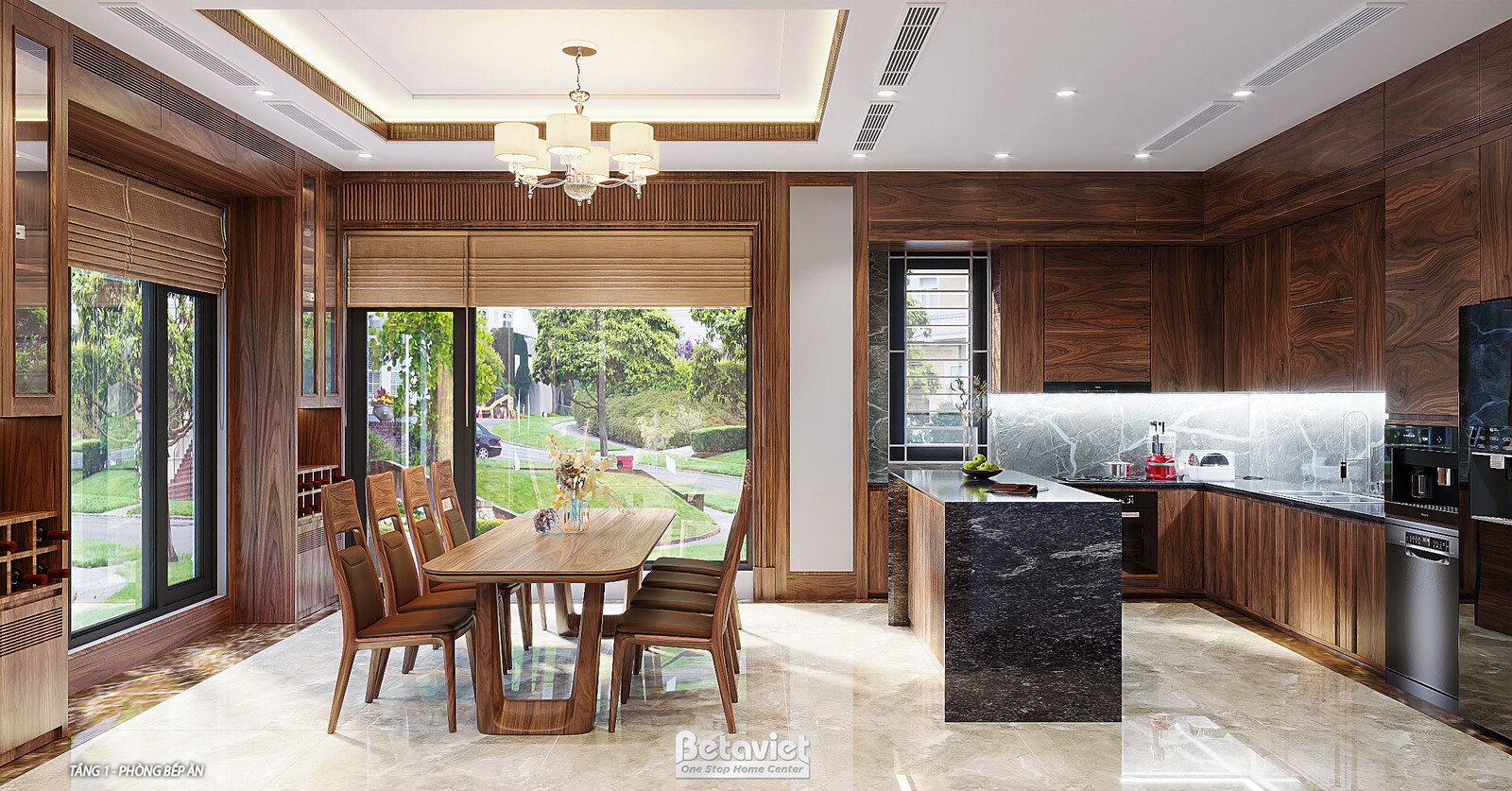 Nội thất phòng bếp biệt thự hiện đại gỗ NT9187871 – góc nhìn 2