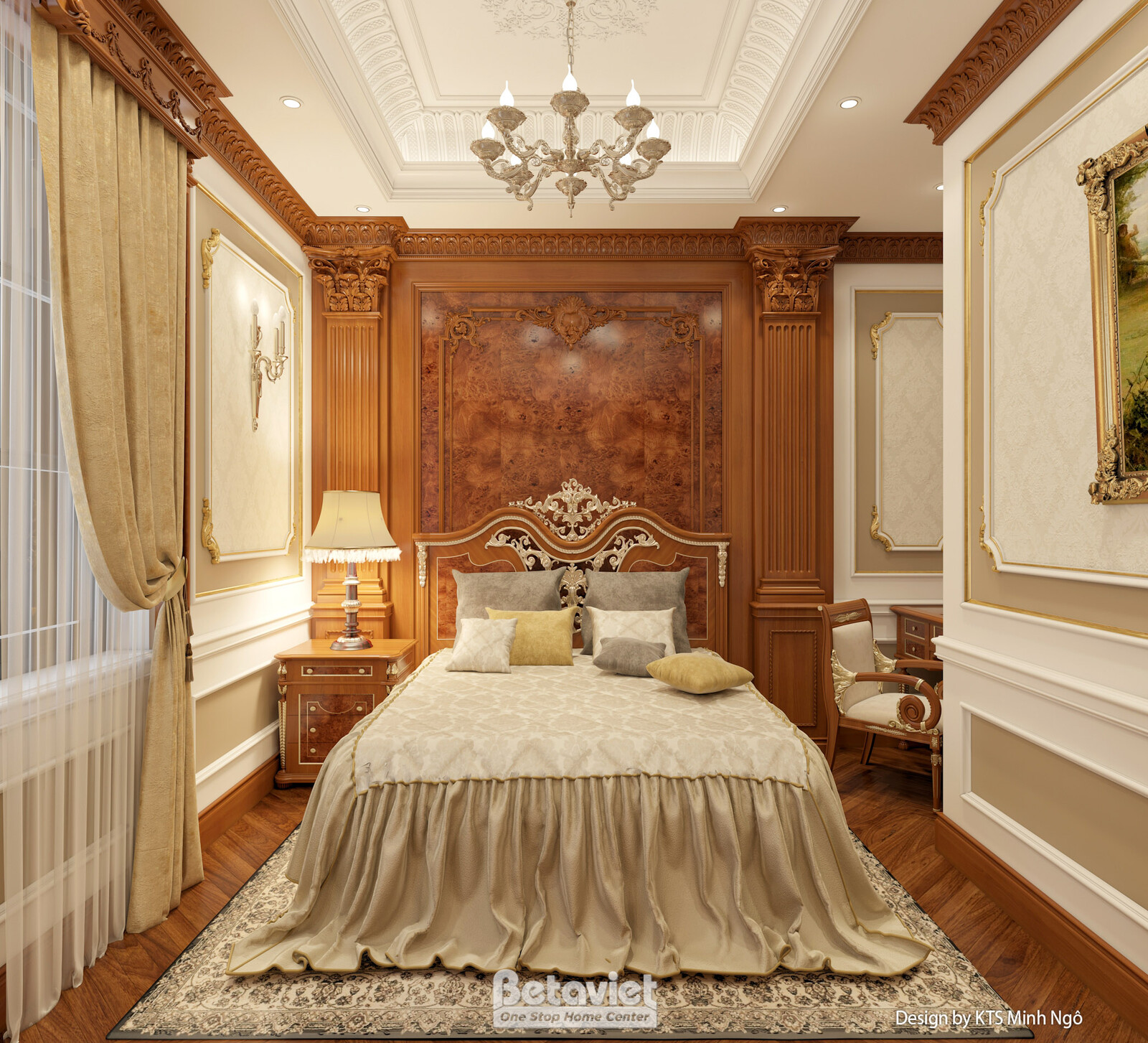 Nội thất phòng ngủ biệt thự tân cổ điển KT25813 – góc nhìn tổng thể