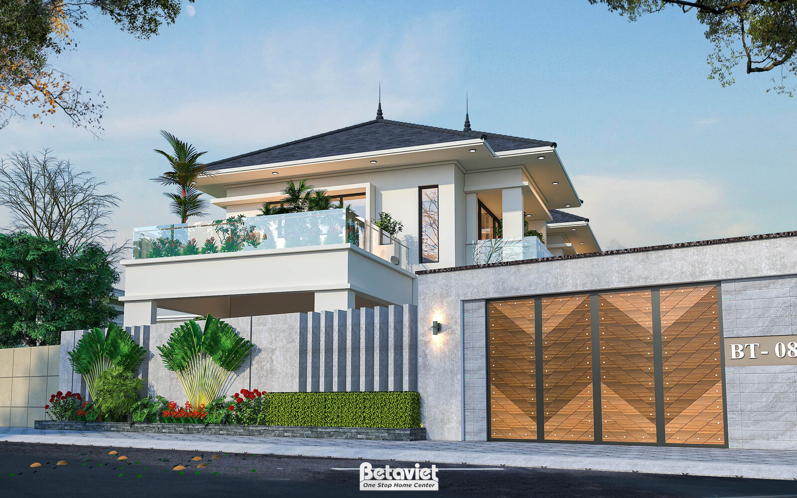 Biệt thự 2 tầng hiện đại KT2009244 – phối cảnh mặt tiền