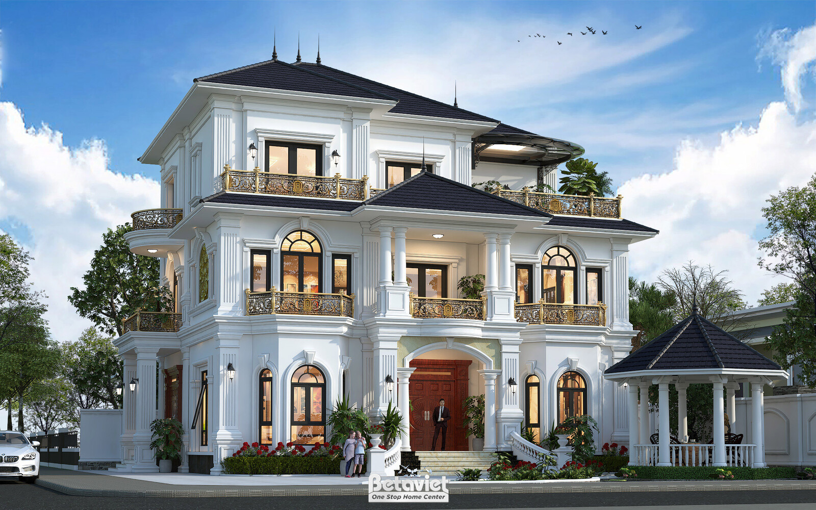 Biệt thự 3 tầng tân cổ điển KT5003464 – phối cảnh mặt tiền