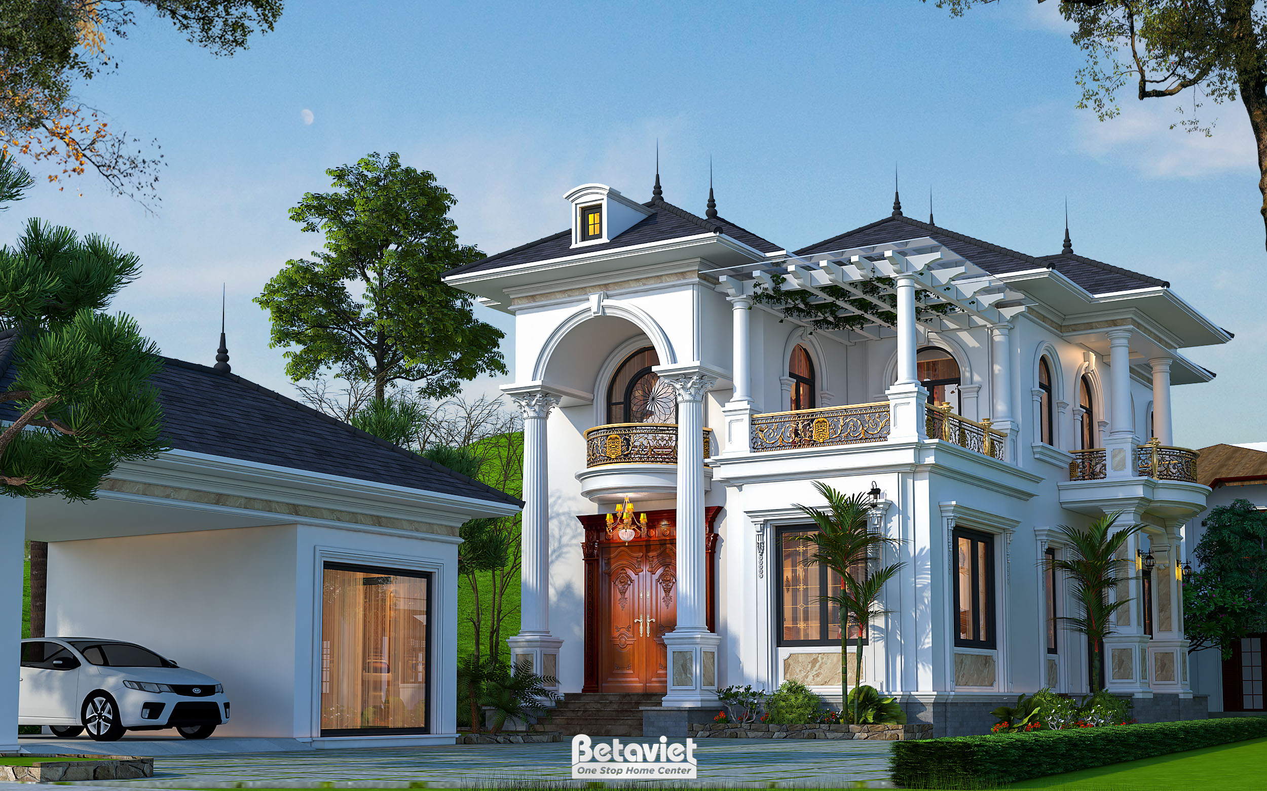Biệt thự 2 tầng bán cổ điển mái Nhật tại Bắc Giang KT2009340 – phối cảnh khối gara