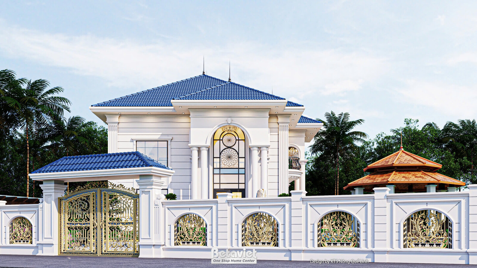 Biệt thự 2 tầng tân cổ điển KT8002318 – phối cảnh mặt tiền