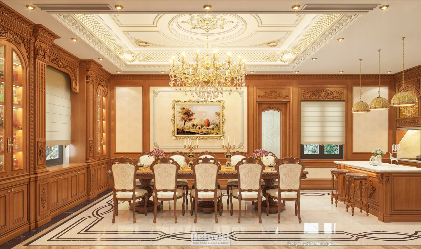 Nội thất phòng ăn biệt thự tân cổ điển KT25813 – góc nhìn 3