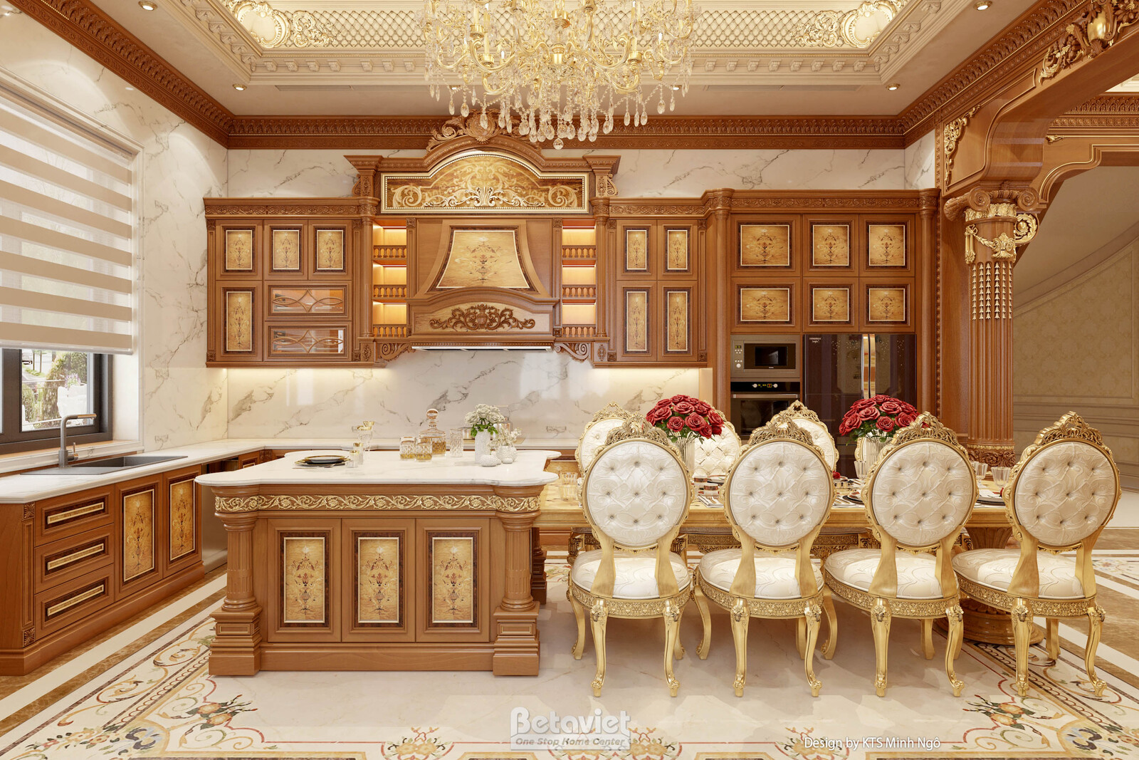 Nội thất phòng bếp biệt thự tân cổ điển NT25811 – góc nhìn 2