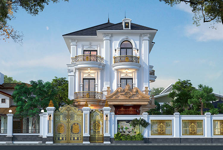 Biệt thự 3 tầng mái Nhật tân cổ điển tại Bắc Giang KT5515276 – phối cảnh mặt tiền ban ngày