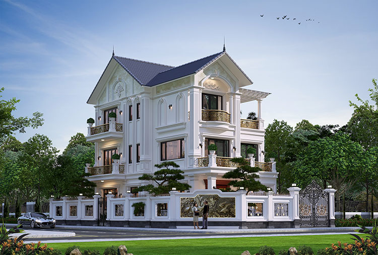 Biệt thự 3 tầng tân cổ điển KT2002927 – phối cảnh mặt tiền
