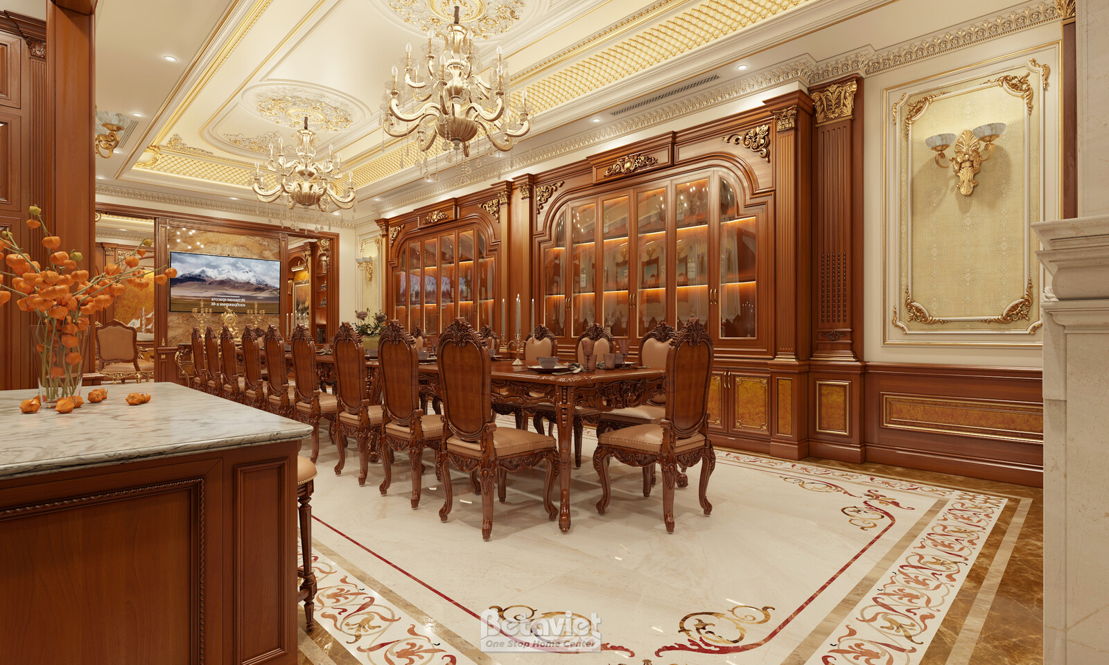 Nội thất phòng ăn biệt thự tân cổ điển NT2009313 – góc nhìn 4