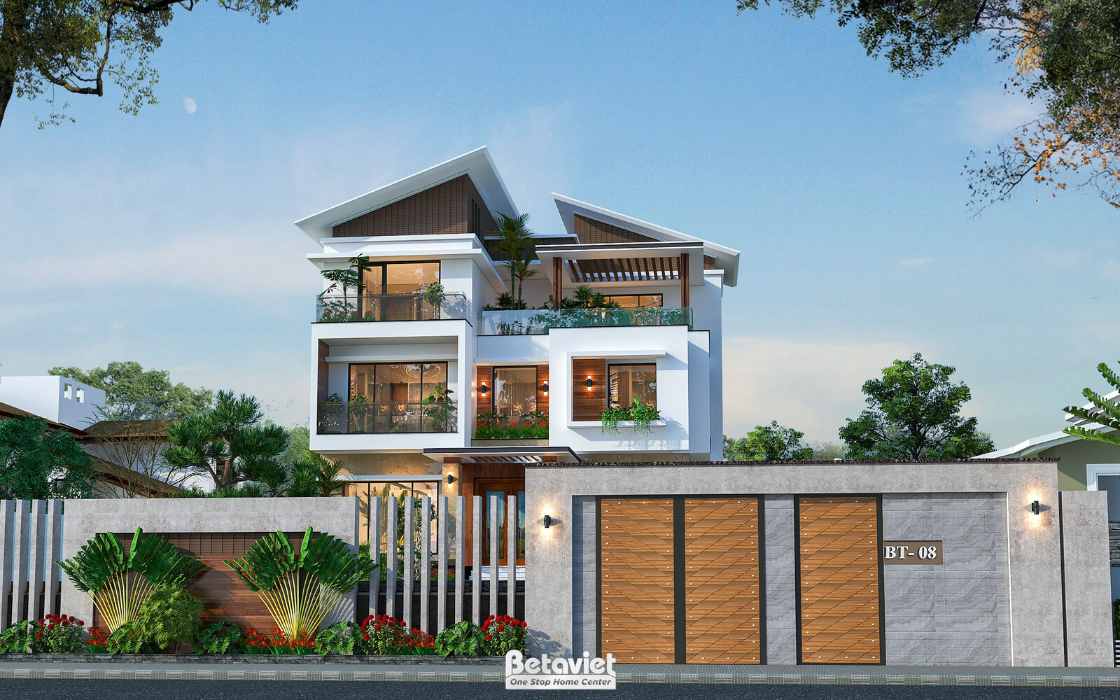 Biệt thự 3 tầng hiện đại KT2009342 – phối cảnh mặt tiền