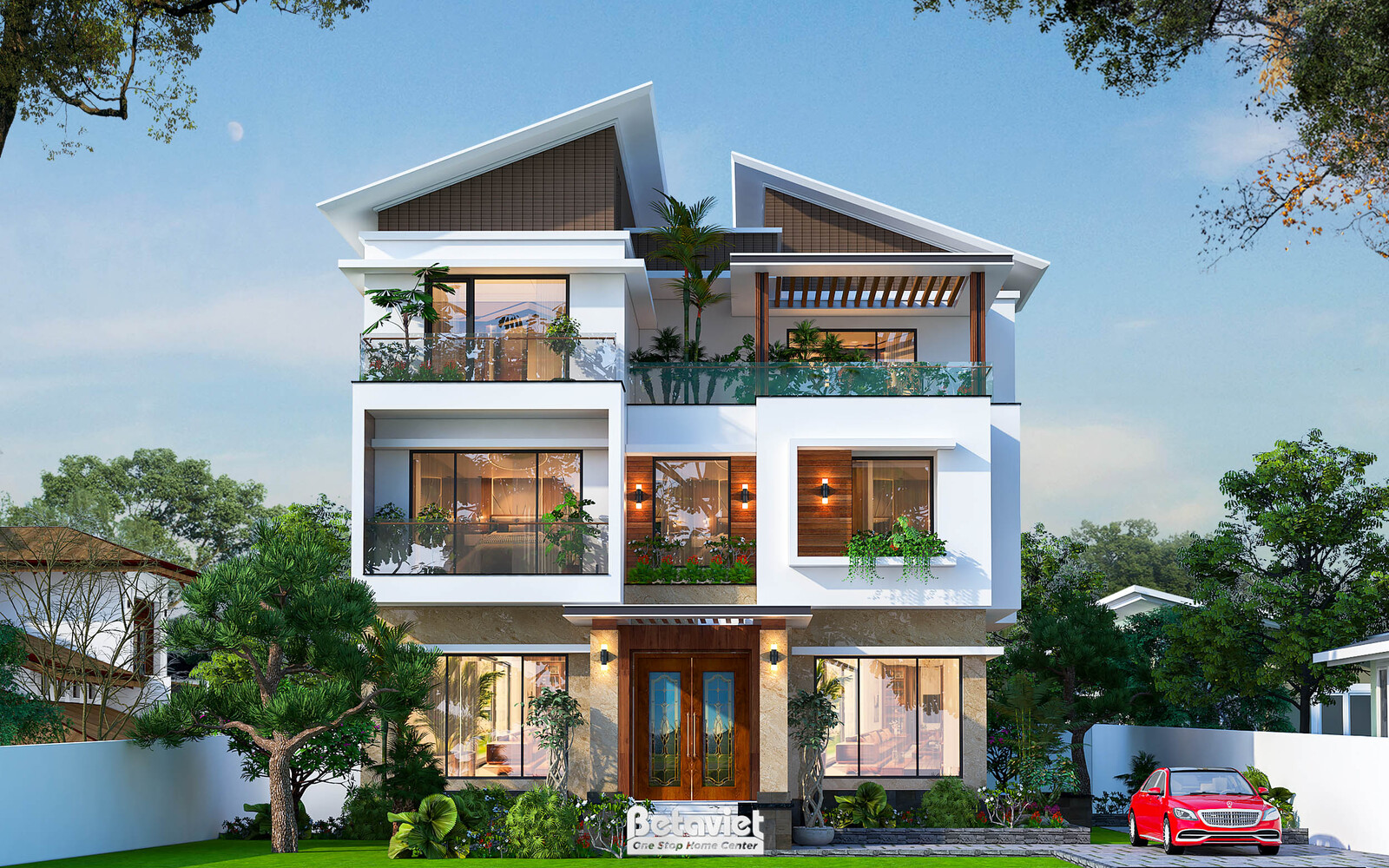 Biệt thự 3 tầng hiện đại KT2009342 – phối cảnh mặt tiền (2)