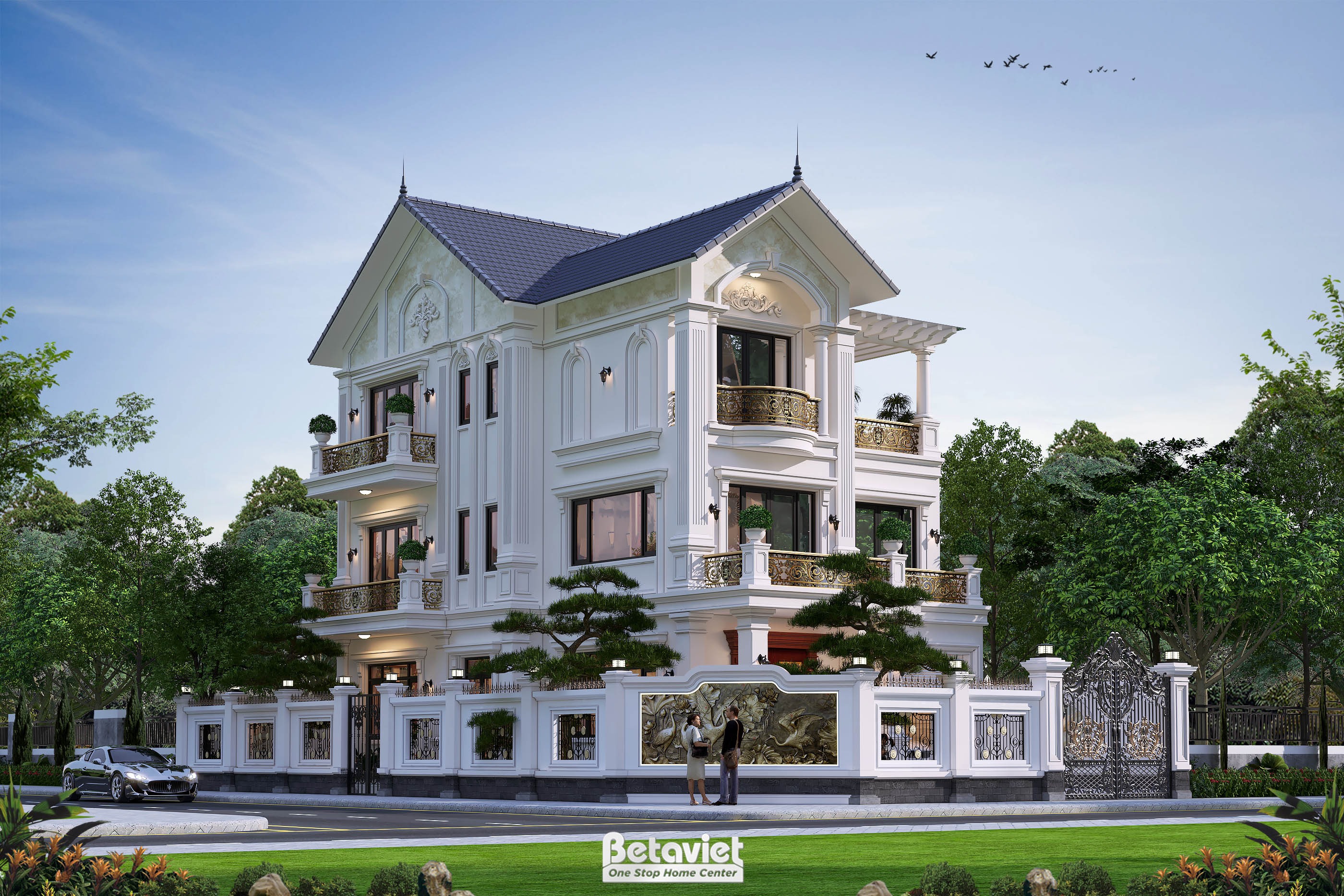 Mẫu biệt thự mái thái 3 tầng khu vực Đà Nẵng — hệ mái giật cấp 3 lớp, dự án Betaviet KT2002927
