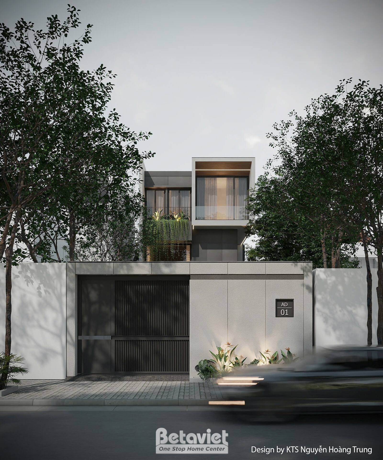 Biệt thự 3 tầng minimalism KT2600150 – phối cảnh mặt tiền
