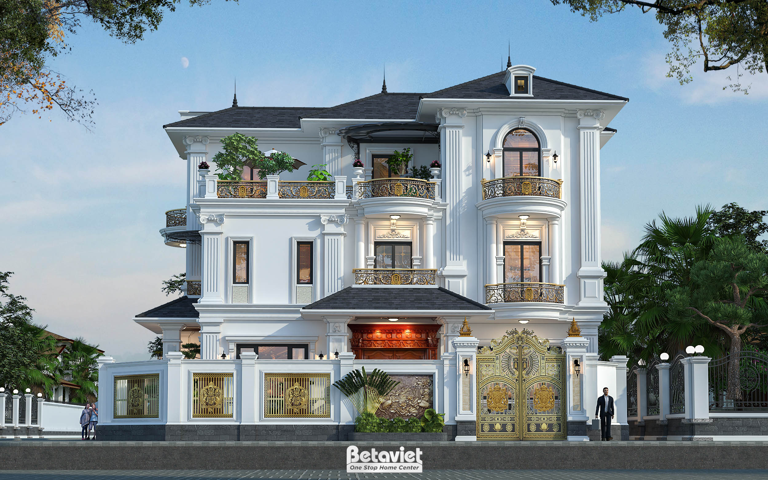 Thiết kế biệt thự 3 tầng tân cổ điển mái Nhật tại Thái Nguyên KT2009381