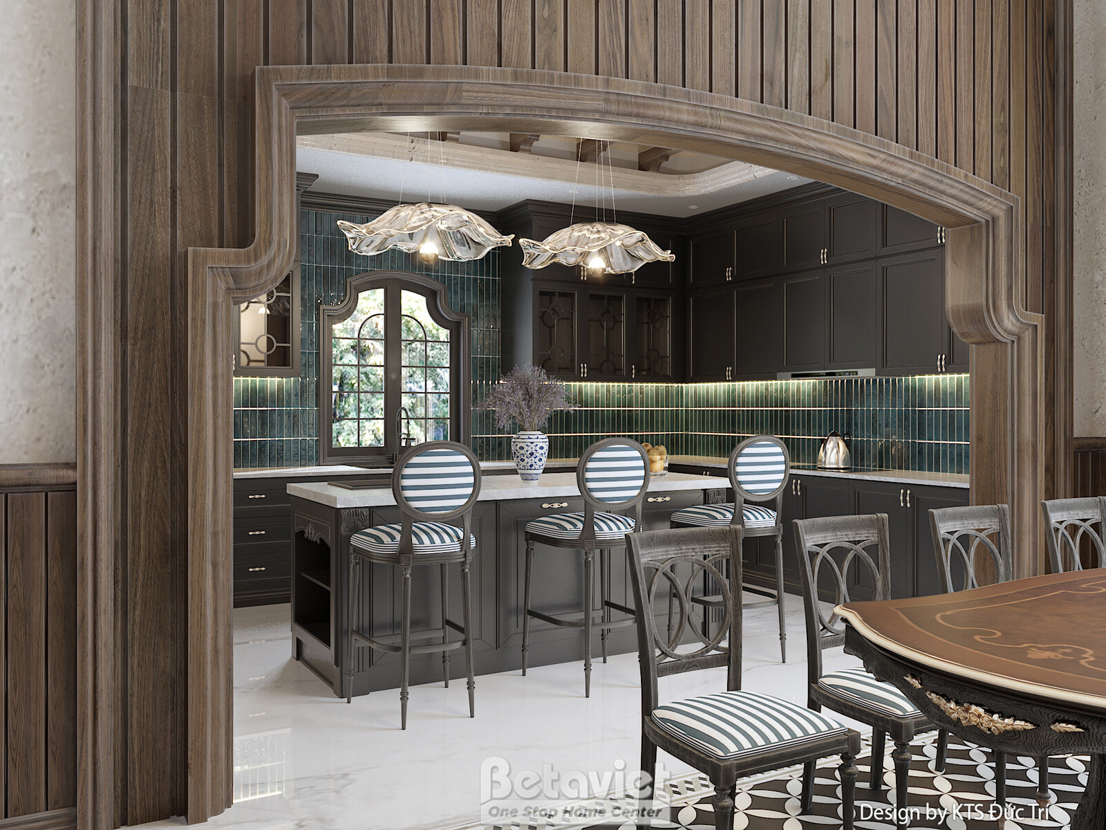 Nội thất phòng ăn biệt thự Indochine NT25824 – góc nhìn 3