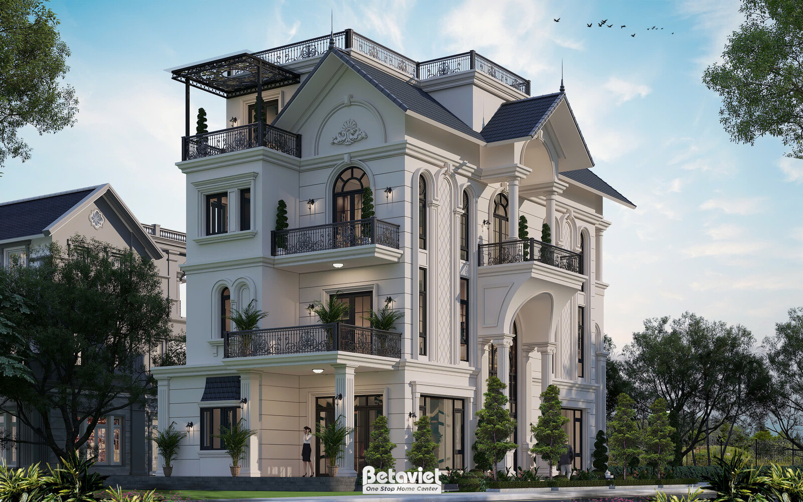 Biệt thự 3 tầng tân cổ điển KT2009344A – phối cảnh mặt tiền (3)