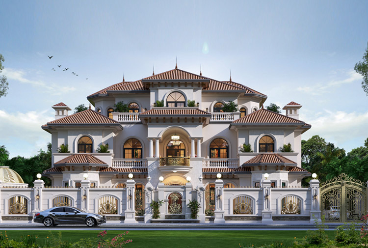 Biệt thự Địa Trung Hải 3 tầng Betaviet KT25830 — tường trắng, ngói đỏ, lan can sắt rèn