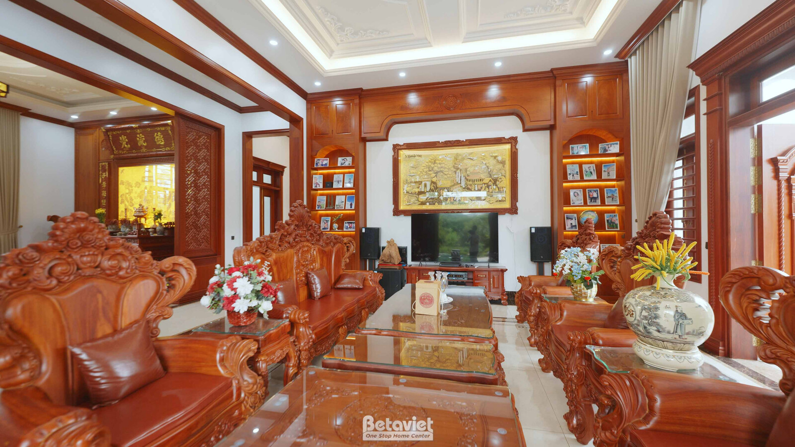 Thi công biệt thự 1 tầng tân cổ điển TC2003539, giai đoạn hoàn thành – phòng khách (3)