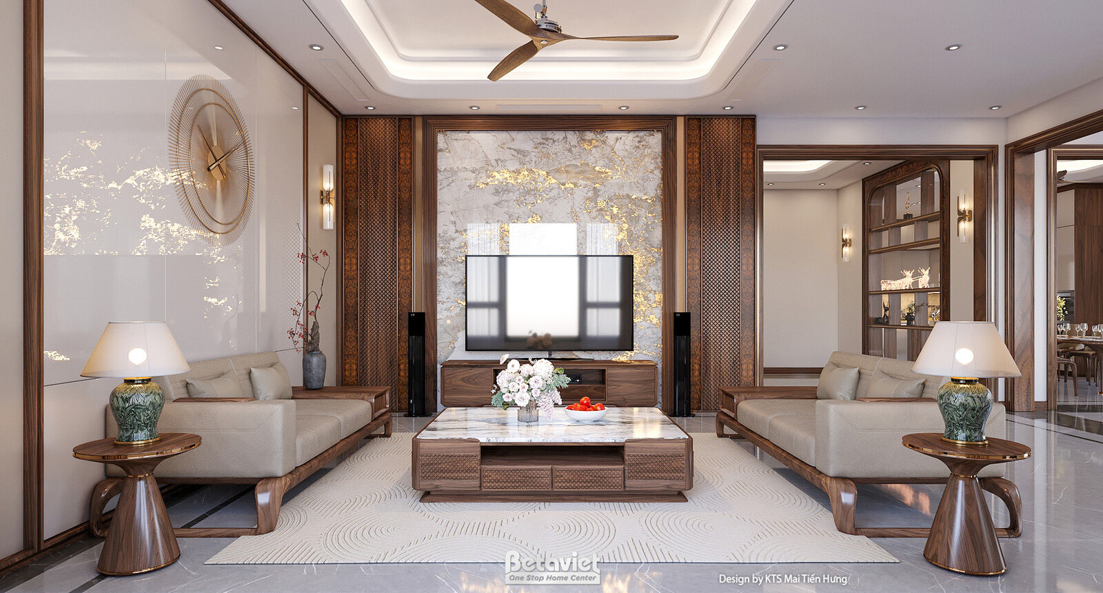 Nội thất phòng khách biệt thự hiện đại gỗ NT2009342 – góc nhìn 2