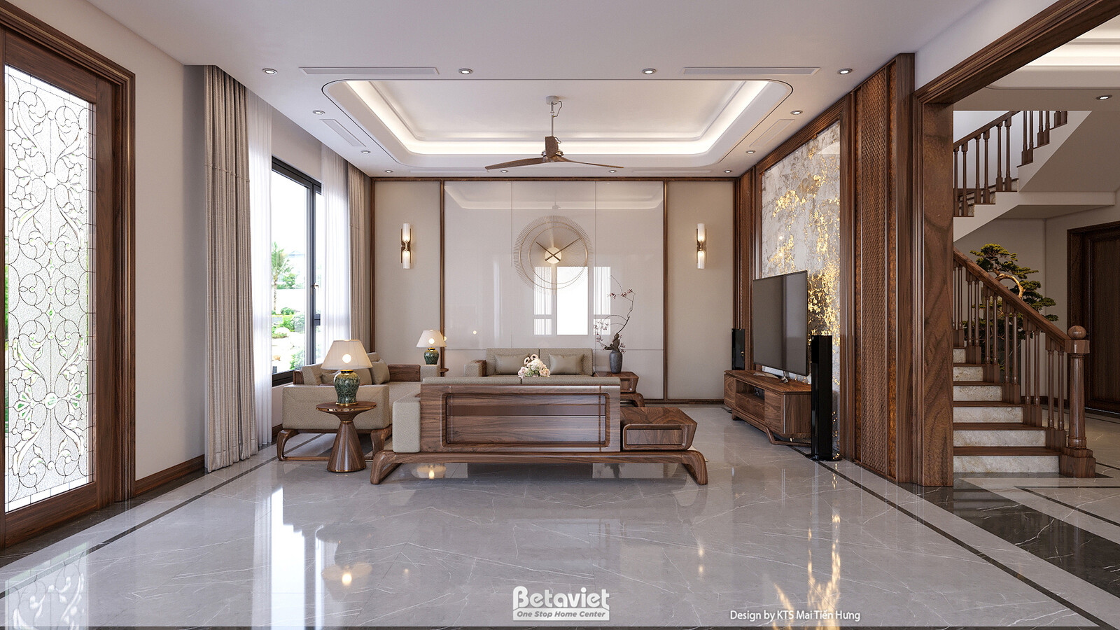 Nội thất phòng khách biệt thự hiện đại gỗ NT2009342 – góc nhìn 6