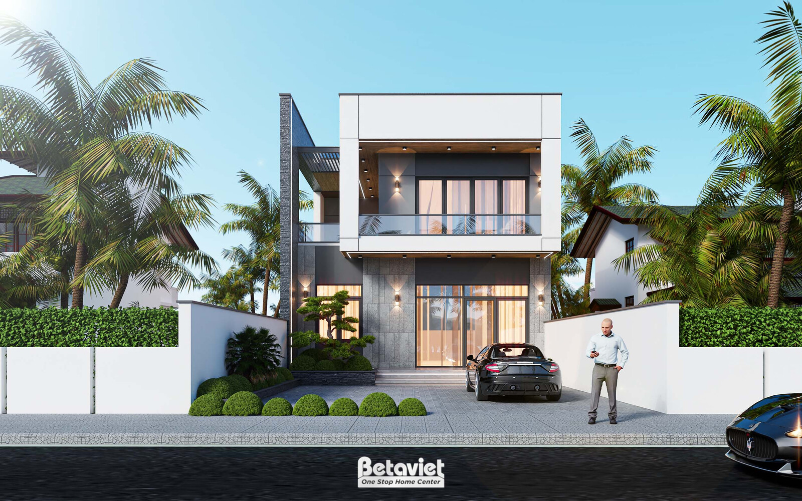 Biệt thự 2 tầng minimalism KT2008728 – phối cảnh mặt tiền