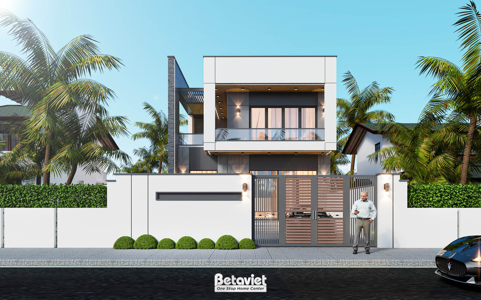 Biệt thự 2 tầng minimalism KT2008728 – phối cảnh mặt tiền (2)