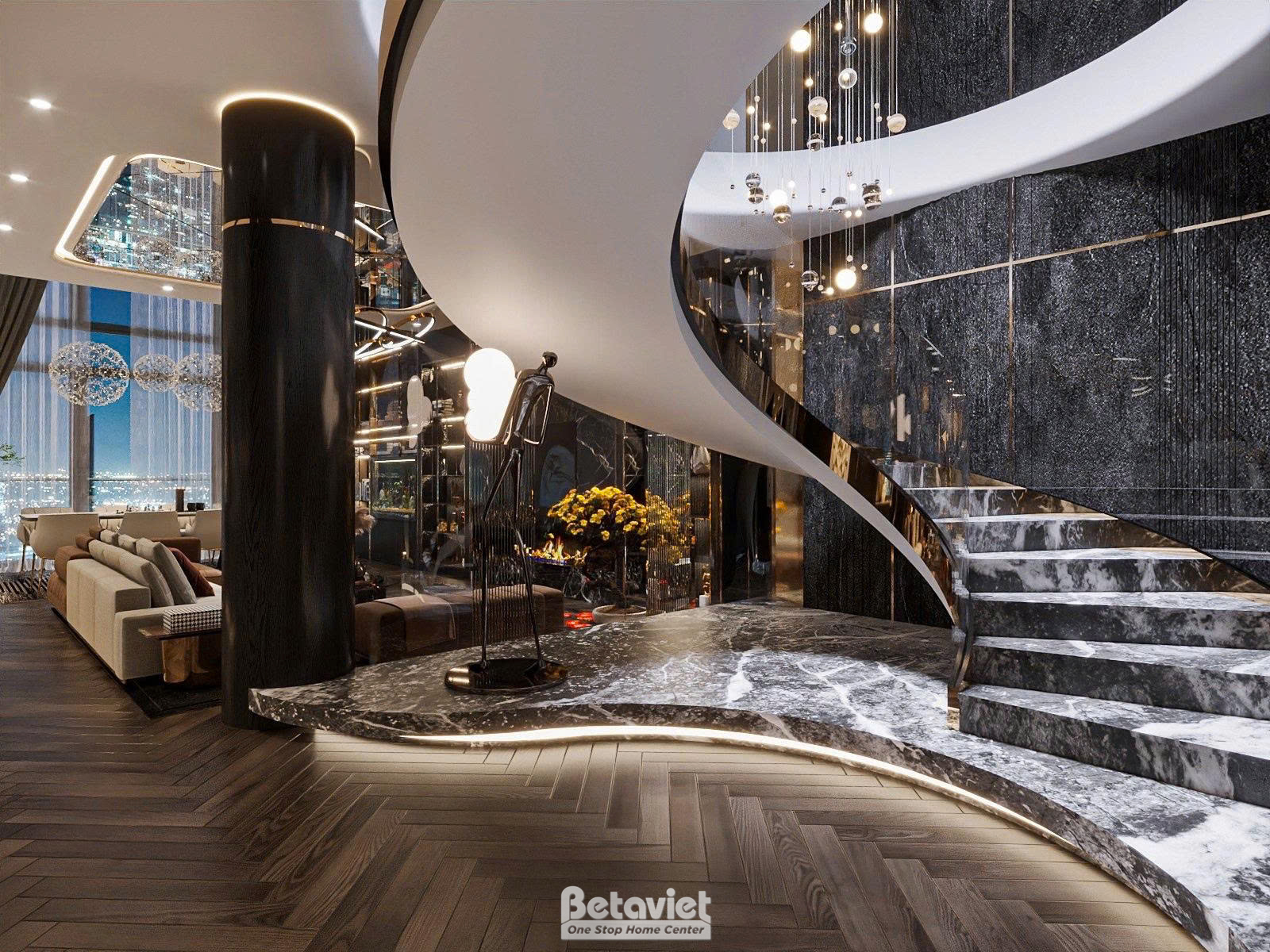 Thiêt kế cầu thang Penthouse hiện đại luxury Ciputra NT25845