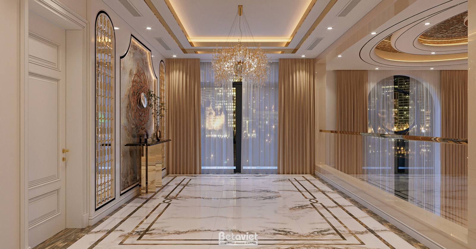 Nội thất hành lang biệt thự hiện đại luxury KT8002312 – góc nhìn 2