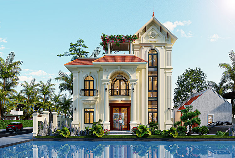 Biệt thự trên đất 100m2 mẫu thiết kế tân cổ điển 2 tầng tại Hưng Yên - Betaviet