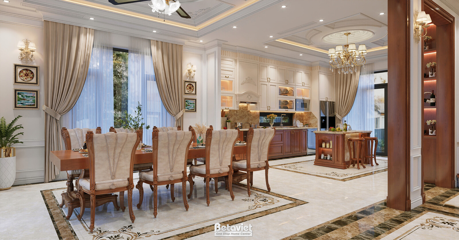 Nội thất phòng ăn biệt thự tân cổ điển KT2003715 – góc nhìn 3